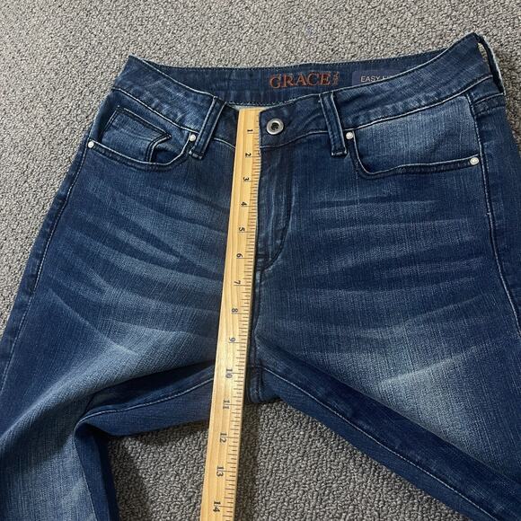 Grace In LA Jeans Womens Size 27 Blue Denim Easy Fit Raw Hem Flare Y2K Grunge - Picture 3 of 12